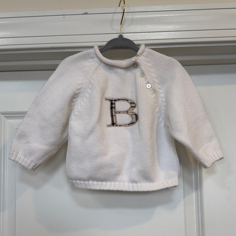 White Knit Sweater with B Logo